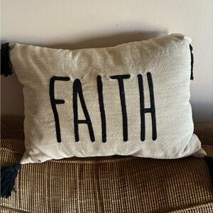Decorative Pillow with 'Faith' Embroidery